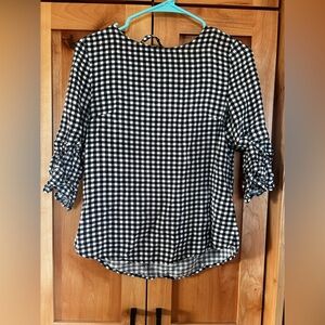 Maurice’s Black White Gingham plaid Women's  blouse 3/4 sleeves extra small XS